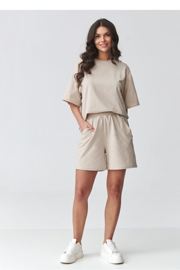 Beige Set in Pants, Trousers, Shorts with Cotton and Spandex