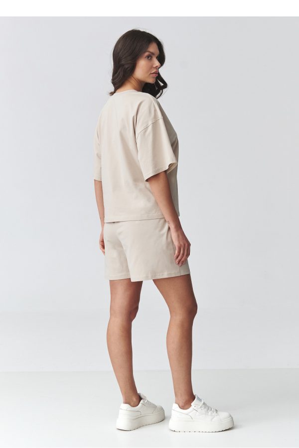 Beige Set in Pants, Trousers, Shorts with Cotton and Spandex