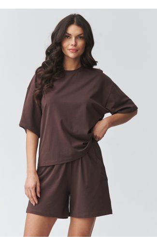 Brown Set in Pants, Trousers, Shorts with Cotton and Spandex