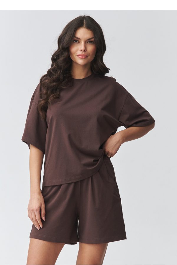 Brown Set in Pants, Trousers, Shorts with Cotton and Spandex