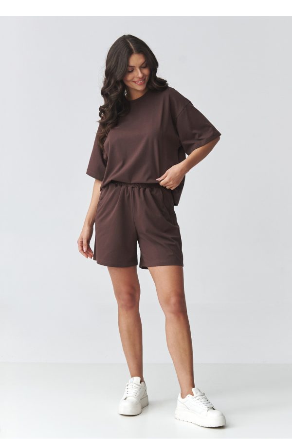 Brown Set in Pants, Trousers, Shorts with Cotton and Spandex