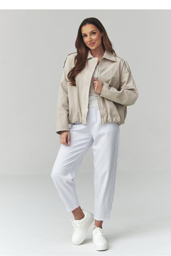 Beige Corduroy Jacket in Women`s Coats, Jackets with Cotton and Spandex
