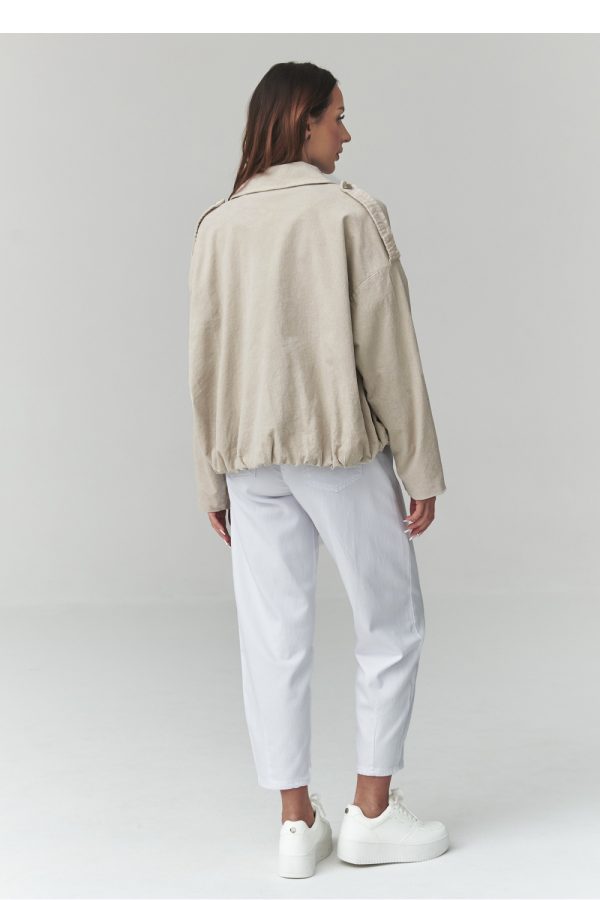 Beige Corduroy Jacket in Women`s Coats, Jackets with Cotton and Spandex