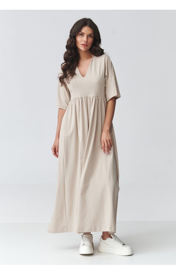 Beige Daydress in Day Dresses with Cotton and Spandex
