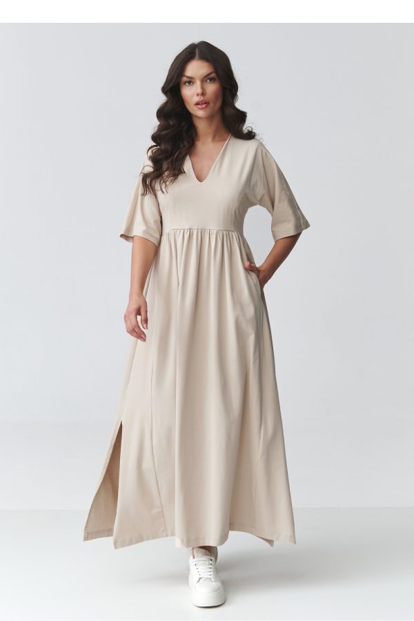 Beige Daydress in Day Dresses with Cotton and Spandex