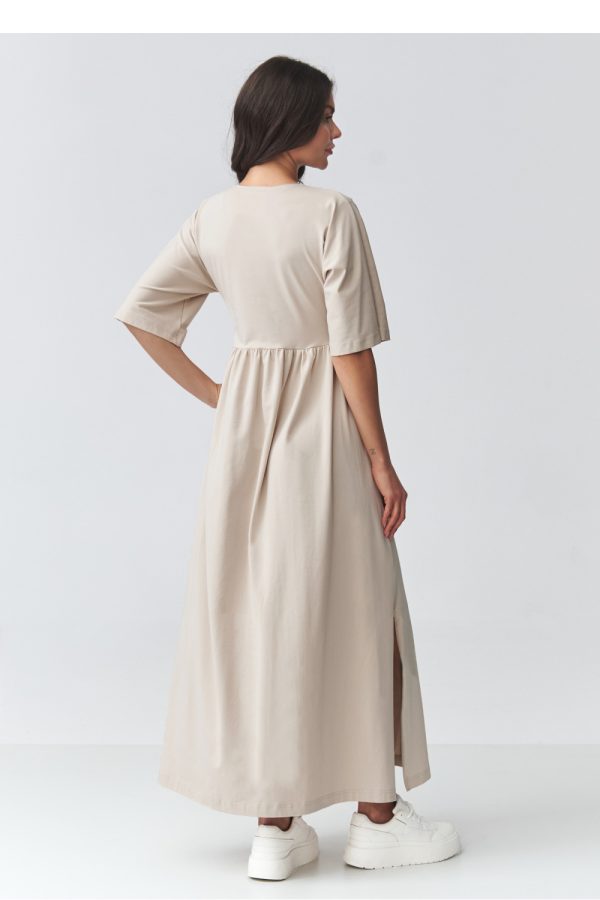 Beige Daydress in Day Dresses with Cotton and Spandex