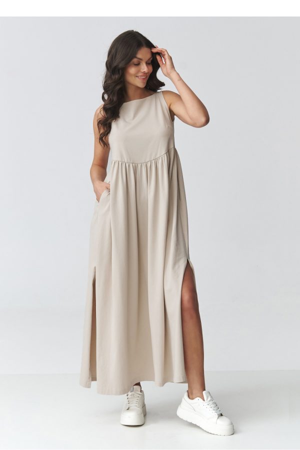 Beige Daydress in Day Dresses with Cotton and Spandex