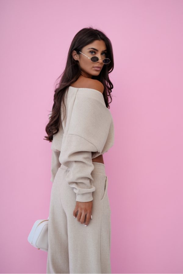 Beige Set in Pants, Trousers, Shorts with Cotton and Spandex