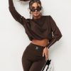 Brown Set in Pants, Trousers, Shorts with Spandex and Viscose