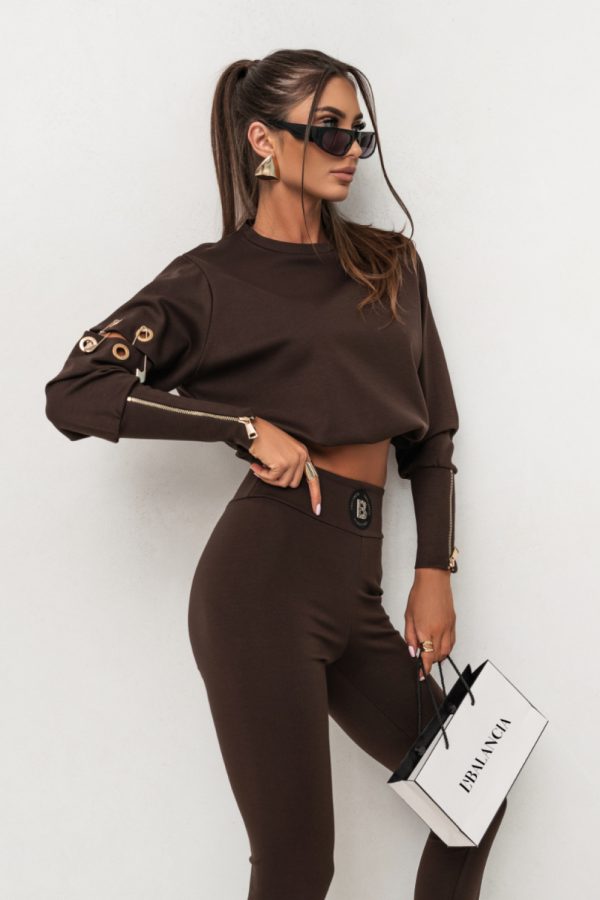 Brown Set in Pants, Trousers, Shorts with Spandex and Viscose