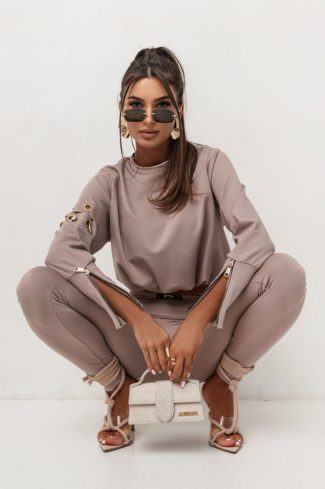 Beige Set in Pants, Trousers, Shorts with Spandex and Viscose