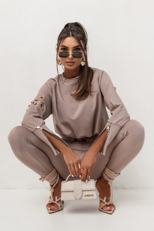 Beige Set in Pants, Trousers, Shorts with Spandex and Viscose