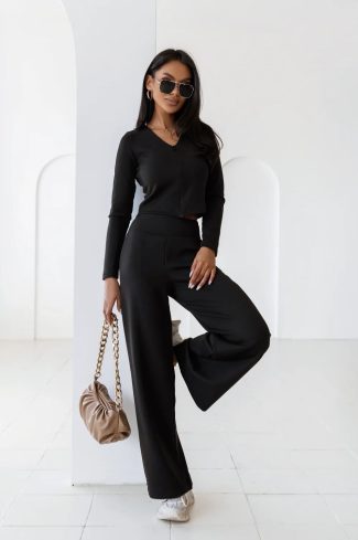 Black Set in Pants, Trousers, Shorts with Spandex and Viscose