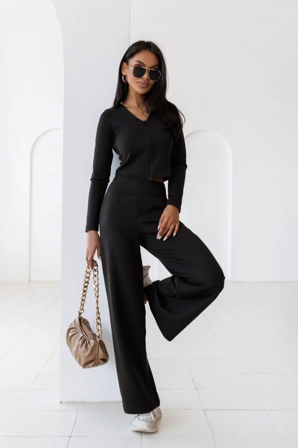 Black Set in Pants, Trousers, Shorts with Spandex and Viscose