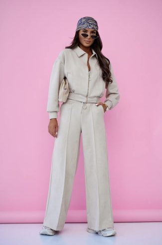 Beige Set in Pants, Trousers, Shorts with Spandex and Viscose