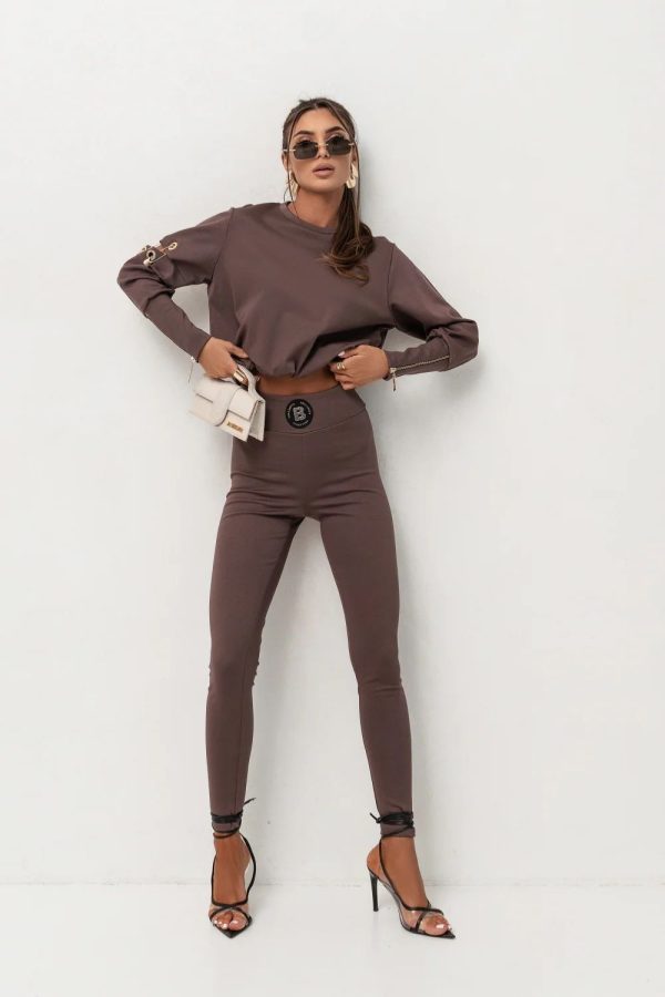 Brown Set in Pants, Trousers, Shorts with Spandex and Viscose