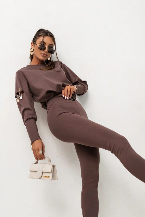 Brown Set in Pants, Trousers, Shorts with Spandex and Viscose