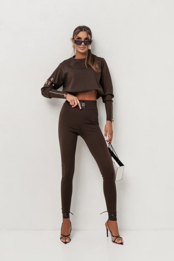 Brown Set in Pants, Trousers, Shorts with Spandex and Viscose