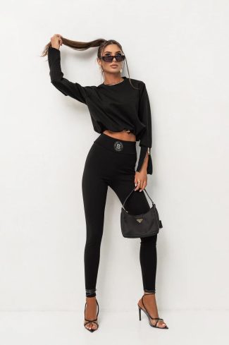 Black Set in Pants, Trousers, Shorts with Spandex and Viscose