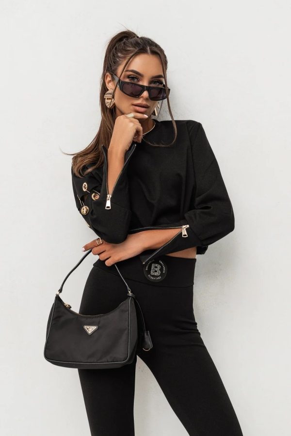 Black Set in Pants, Trousers, Shorts with Spandex and Viscose