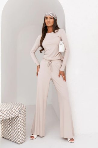 Beige Set in Pants, Trousers, Shorts with Spandex and Viscose