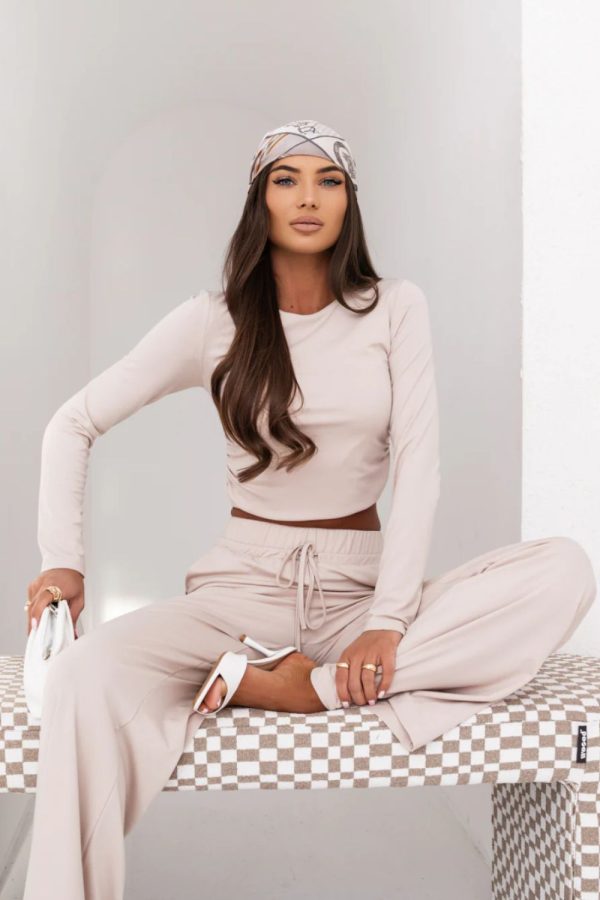 Beige Set in Pants, Trousers, Shorts with Spandex and Viscose