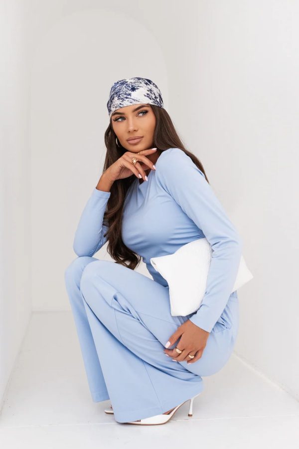 Blue Set in Pants, Trousers, Shorts with Spandex and Viscose