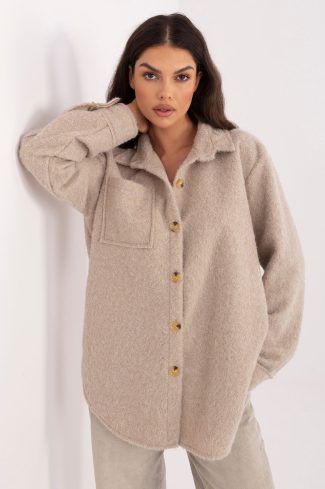 Beige Jacket in Women`s Coats, Jackets with Spandex, Polyester and Viscose