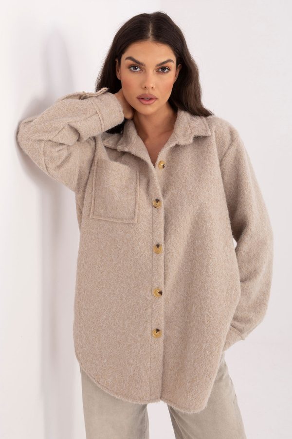 Beige Jacket in Women`s Coats, Jackets with Spandex, Polyester and Viscose