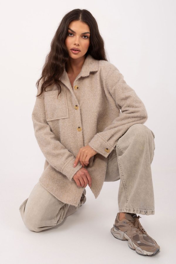 Beige Jacket in Women`s Coats, Jackets with Spandex, Polyester and Viscose