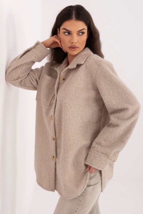 Beige Jacket in Women`s Coats, Jackets with Spandex, Polyester and Viscose