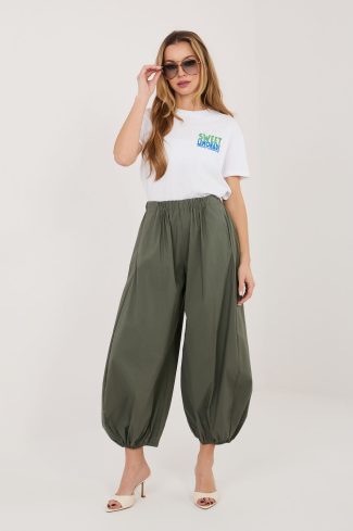 Green Women Trousers in Pants, Trousers, Shorts with Cotton, Spandex and Polyamide