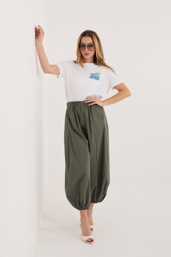Green Women Trousers in Pants, Trousers, Shorts with Cotton, Spandex and Polyamide