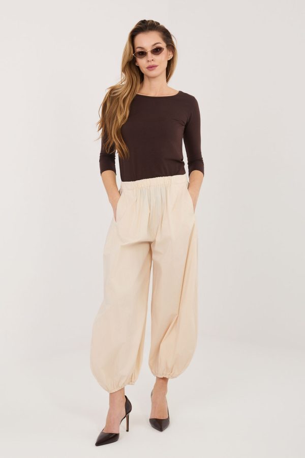 Beige Women's Pants in Pants, Trousers, Shorts with Cotton, Spandex and Polyamide