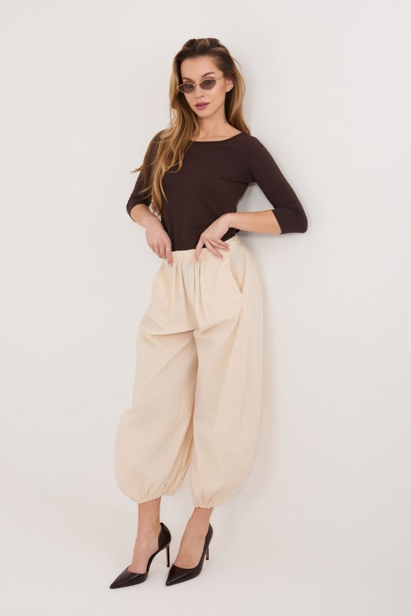 Beige Women's Pants in Pants, Trousers, Shorts with Cotton, Spandex and Polyamide