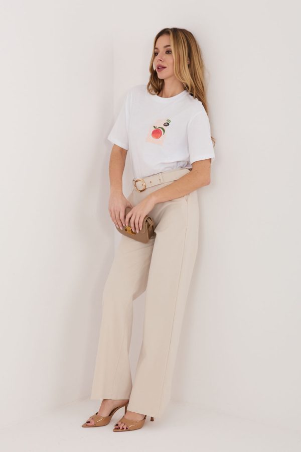 Beige Women Trousers in Pants, Trousers, Shorts with Cotton, Spandex and Nylon