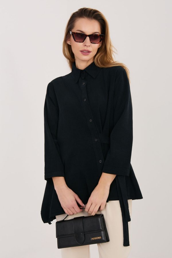Black Long Sleeve Shirt in Shirts For Women with Cotton and Spandex