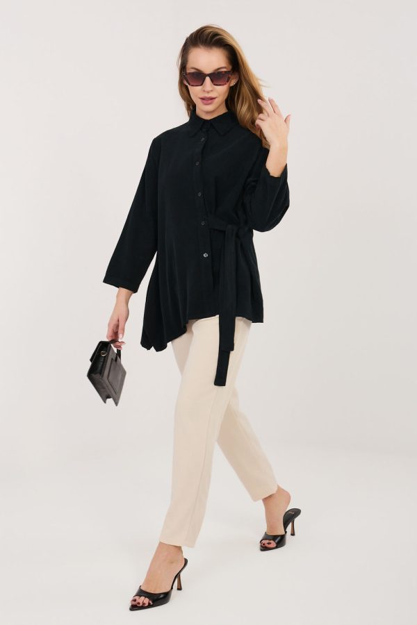 Black Long Sleeve Shirt in Shirts For Women with Cotton and Spandex