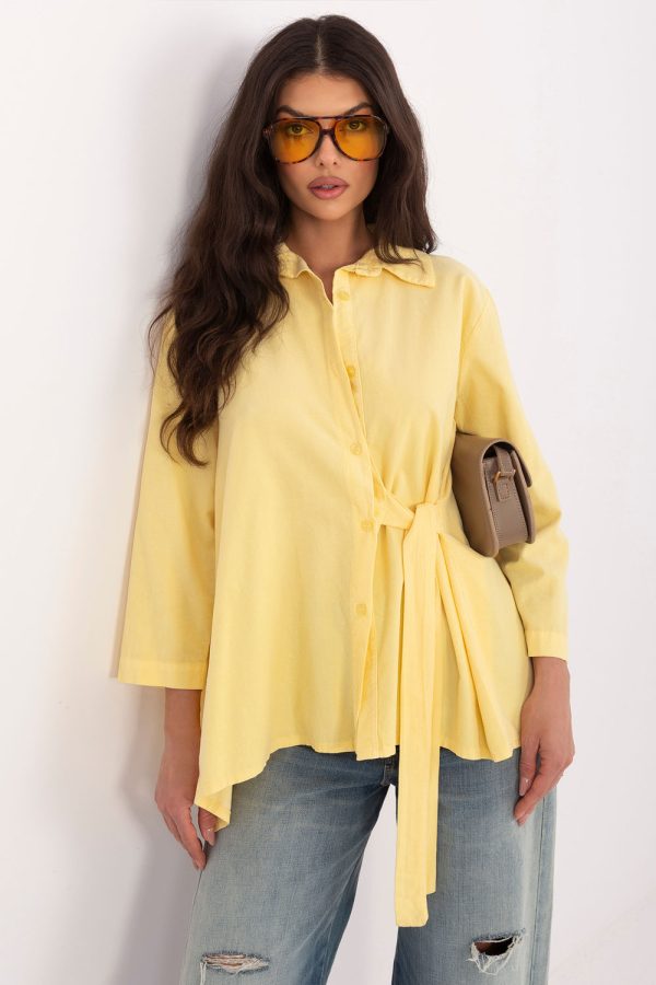 Yellow Long Sleeve Shirt in Shirts For Women with Cotton and Spandex