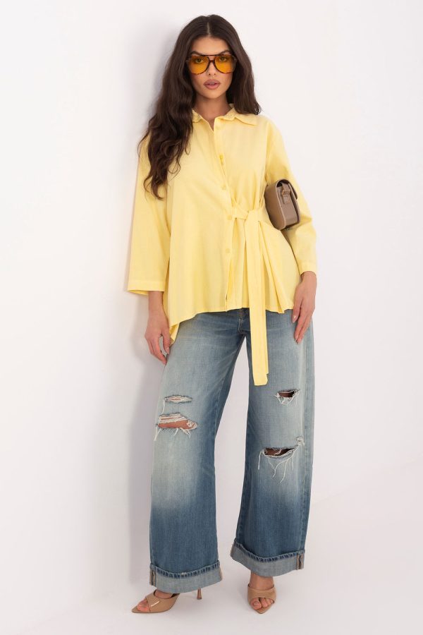 Yellow Long Sleeve Shirt in Shirts For Women with Cotton and Spandex