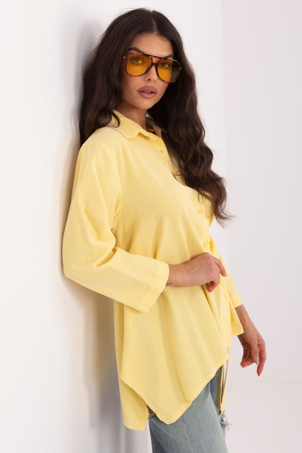 Yellow Long Sleeve Shirt in Shirts For Women with Cotton and Spandex