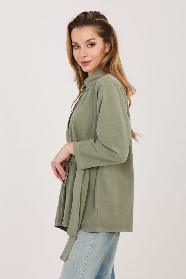 Green Long Sleeve Shirt in Shirts For Women with Cotton and Spandex