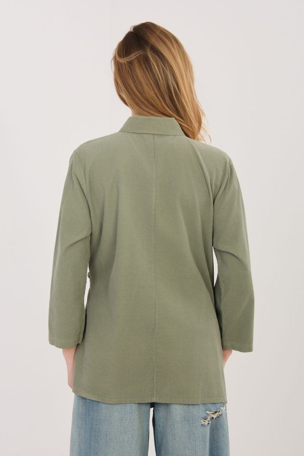 Green Long Sleeve Shirt in Shirts For Women with Cotton and Spandex