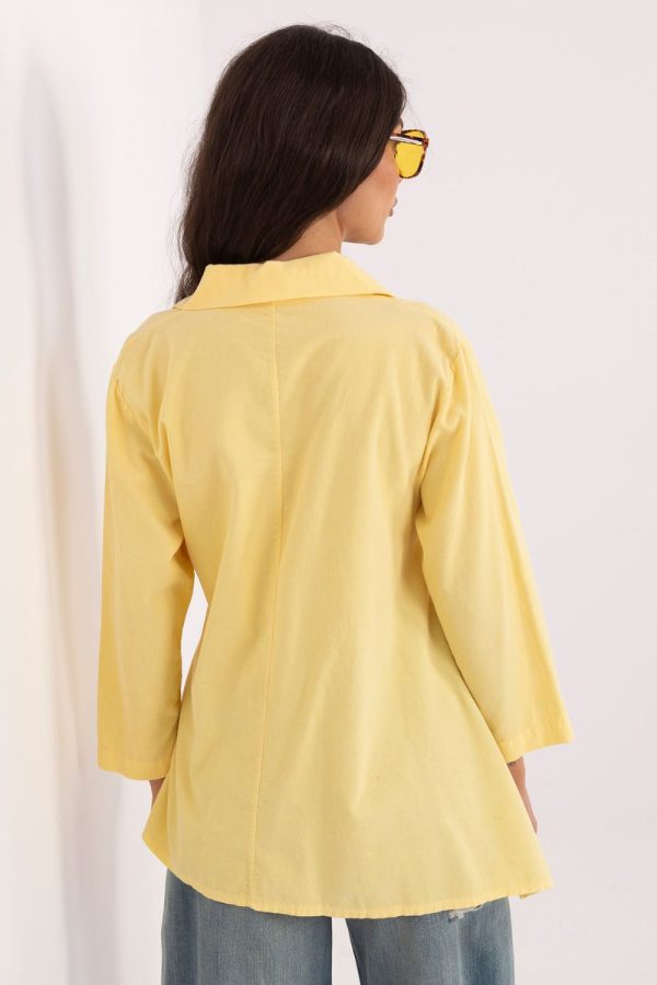 Yellow Long Sleeve Shirt in Shirts For Women with Cotton and Spandex