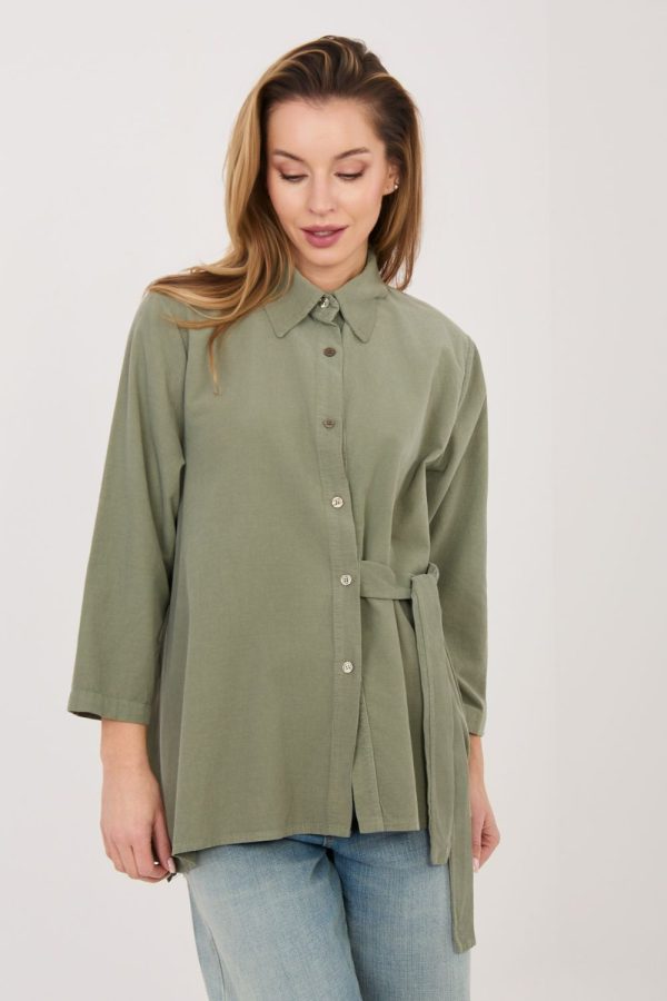 Green Long Sleeve Shirt in Shirts For Women with Cotton and Spandex