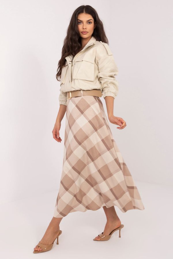 Beige Long Skirt in Skirts with Spandex and Polyester