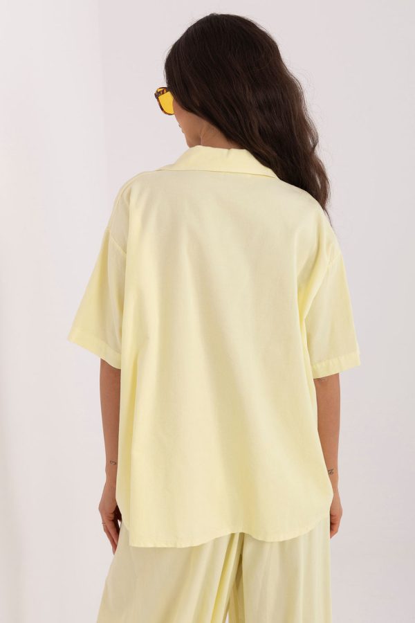 Yellow Short Sleeve Shirt in Shirts For Women with Cotton