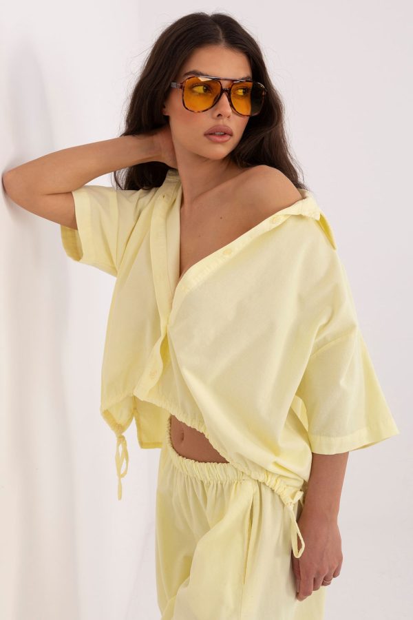 Yellow Short Sleeve Shirt in Shirts For Women with Cotton