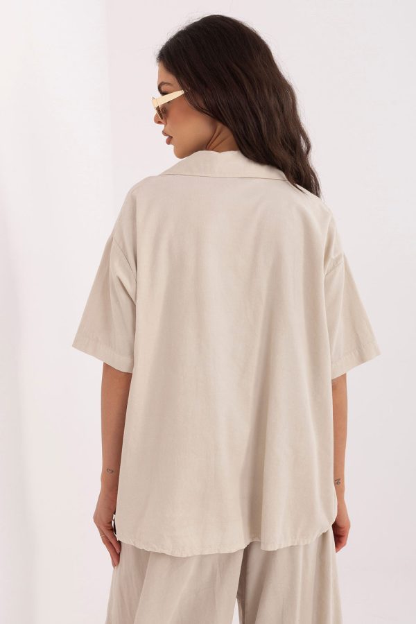 Beige Short Sleeve Shirt in Shirts For Women with Cotton