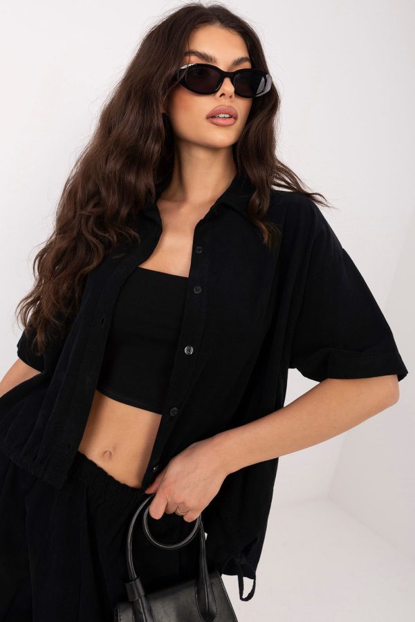 Black Short Sleeve Shirt in Shirts For Women with Cotton